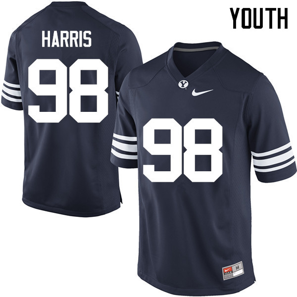 Youth #98 Mitch Harris BYU Cougars College Football Jerseys Sale-Navy